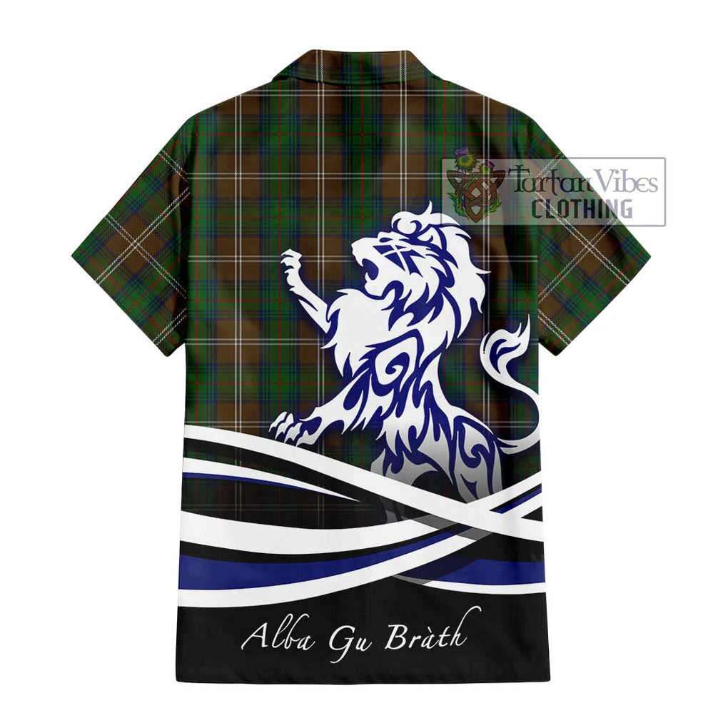 Chisholm Hunting Tartan Short Sleeve Button Shirt with Alba Gu Brath Regal Lion Emblem - Tartanvibesclothing Shop