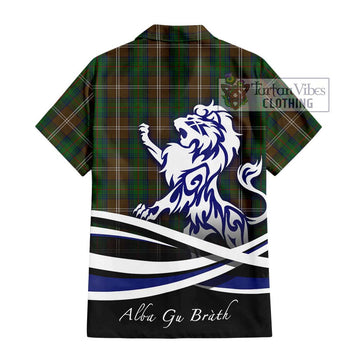 Chisholm Hunting Tartan Short Sleeve Button Shirt with Alba Gu Brath Regal Lion Emblem