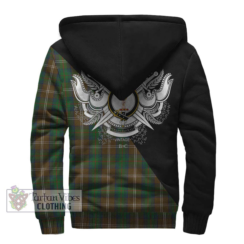 Chisholm Hunting Tartan Sherpa Hoodie with Family Crest and Military Logo Style - Tartanvibesclothing Shop