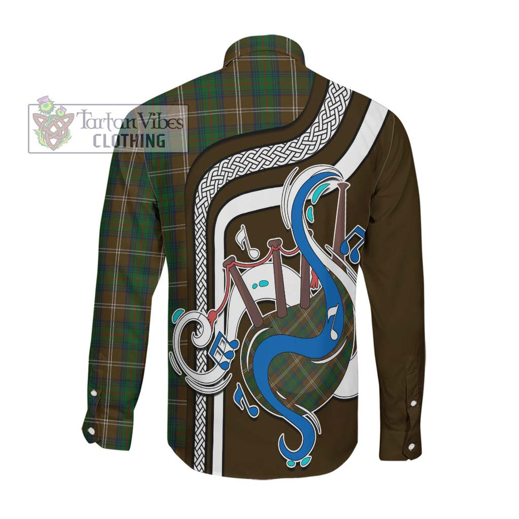 Chisholm Hunting Tartan Long Sleeve Button Shirt with Epic Bagpipe Style Men's Shirt - Tartanvibesclothing Shop