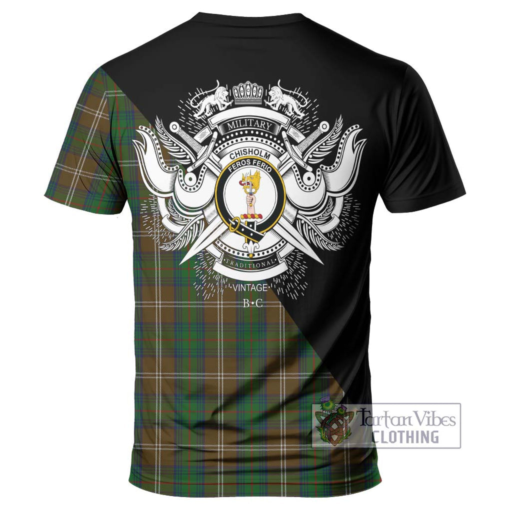 Chisholm Hunting Tartan T-Shirt with Family Crest and Military Logo Style - Tartanvibesclothing Shop