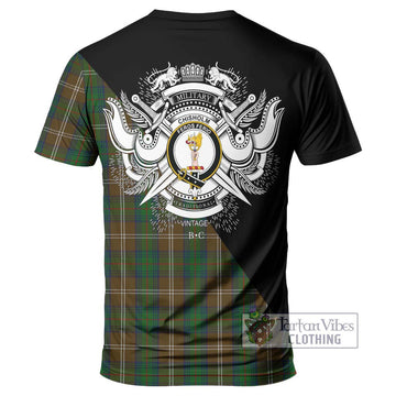 Chisholm Hunting Tartan T-Shirt with Family Crest and Military Logo Style