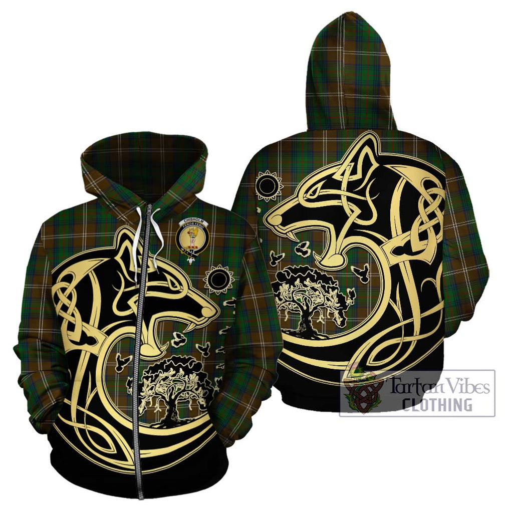 Chisholm Hunting Tartan Hoodie with Family Crest Celtic Wolf Style - Tartan Vibes Clothing