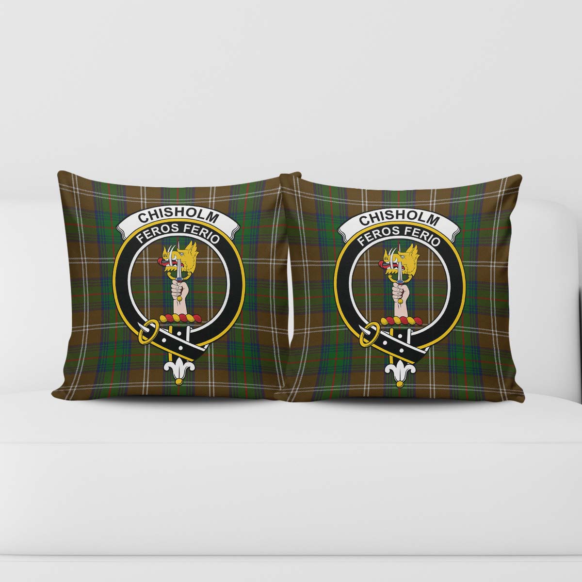 Chisholm Hunting Tartan Pillow Cover with Family Crest - Tartanvibesclothing