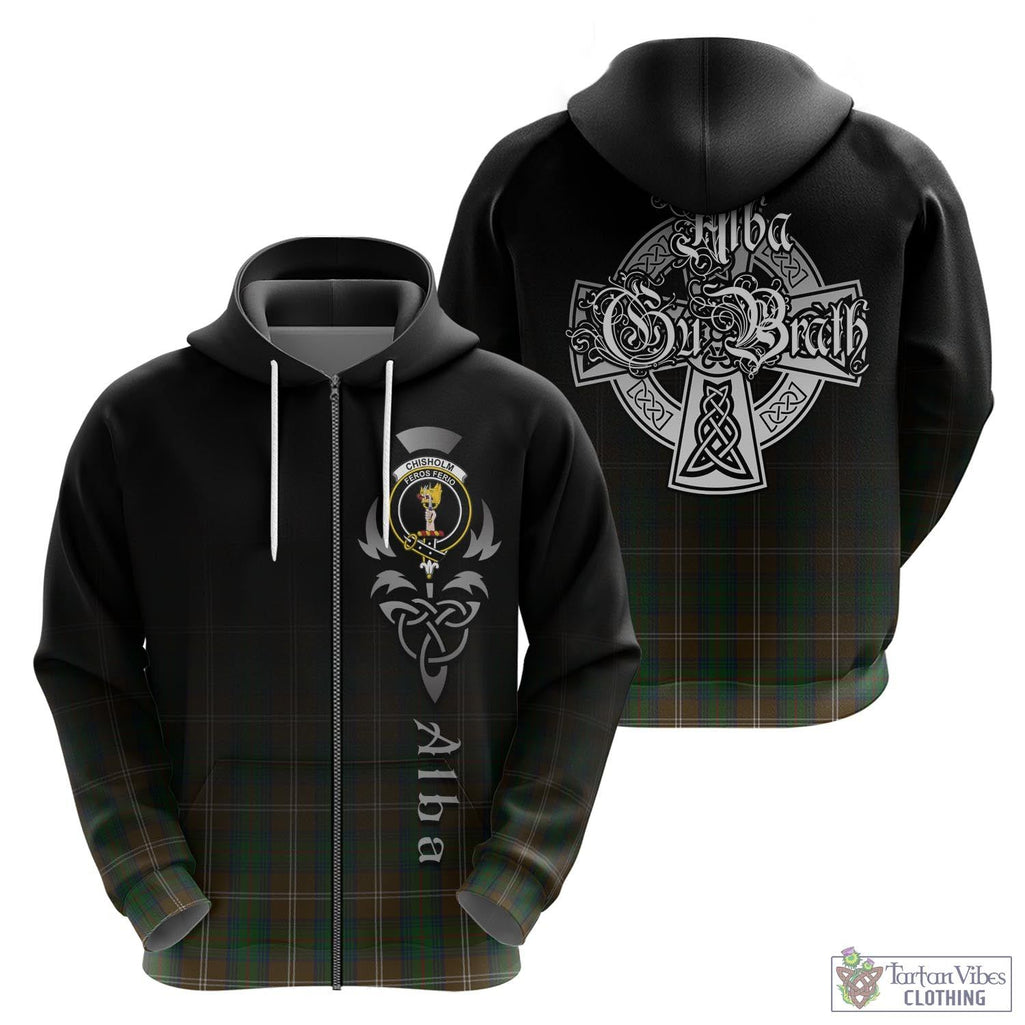 Tartan Vibes Clothing Chisholm Hunting Tartan Hoodie Featuring Alba Gu Brath Family Crest Celtic Inspired