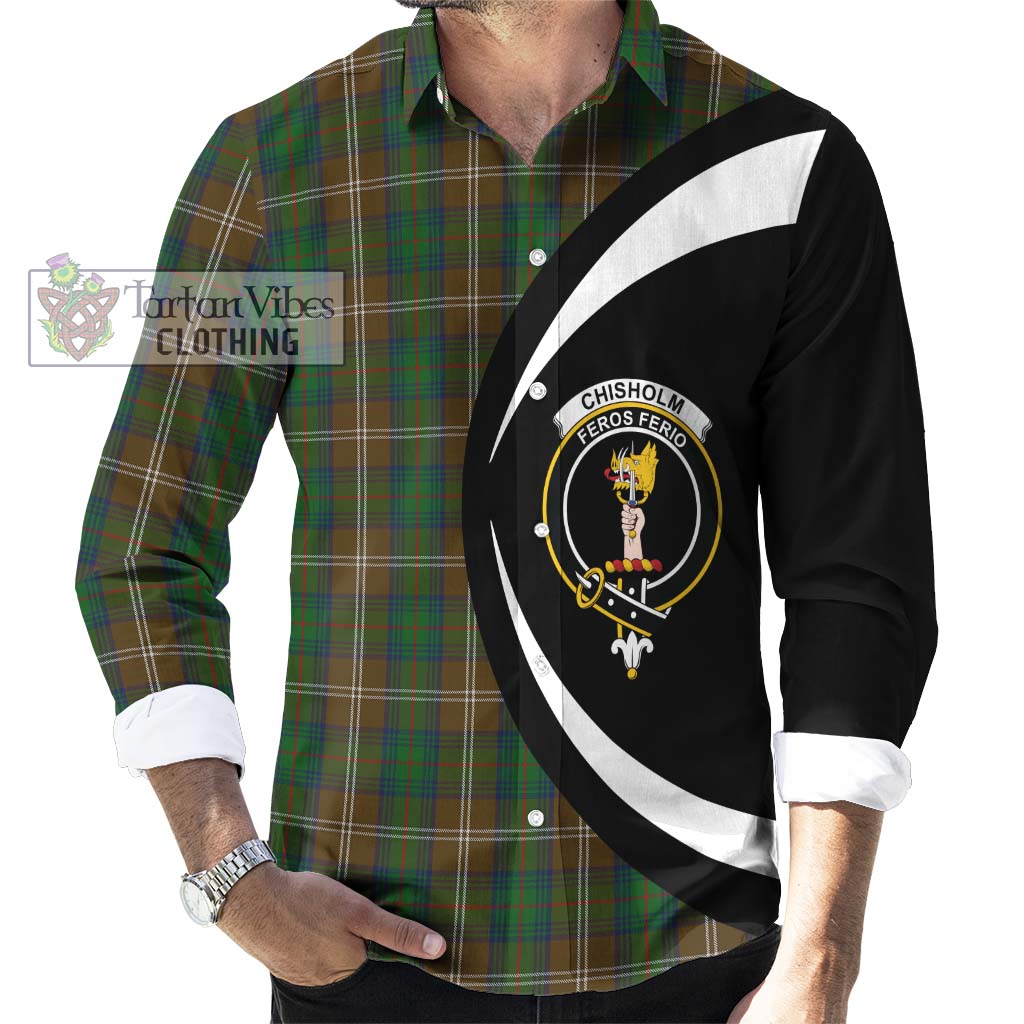 Chisholm Hunting Tartan Long Sleeve Button Up with Family Crest Circle Style - Tartan Vibes Clothing