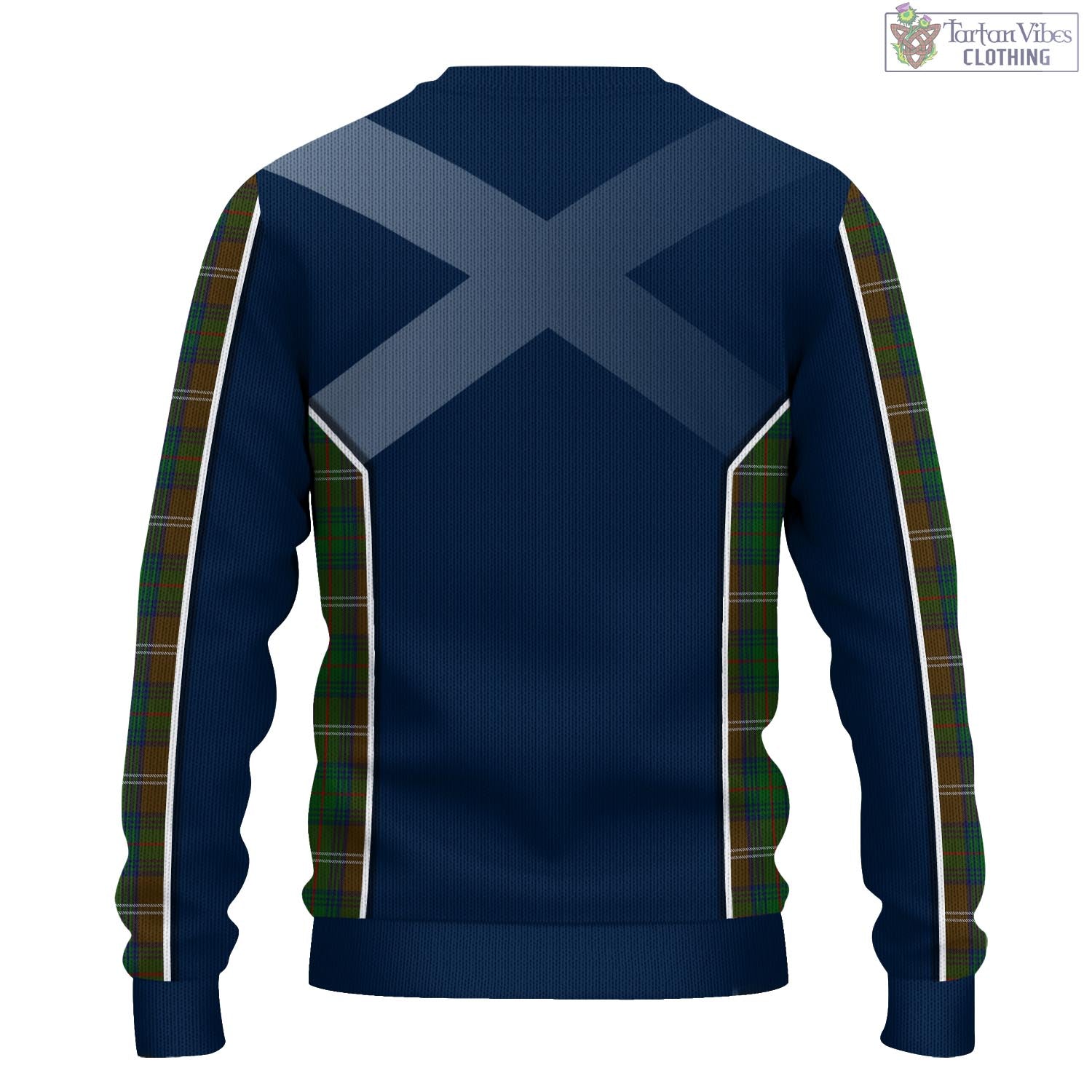 Tartan Vibes Clothing Chisholm Hunting Tartan Knitted Sweatshirt with Family Crest and Scottish Thistle Vibes Sport Style