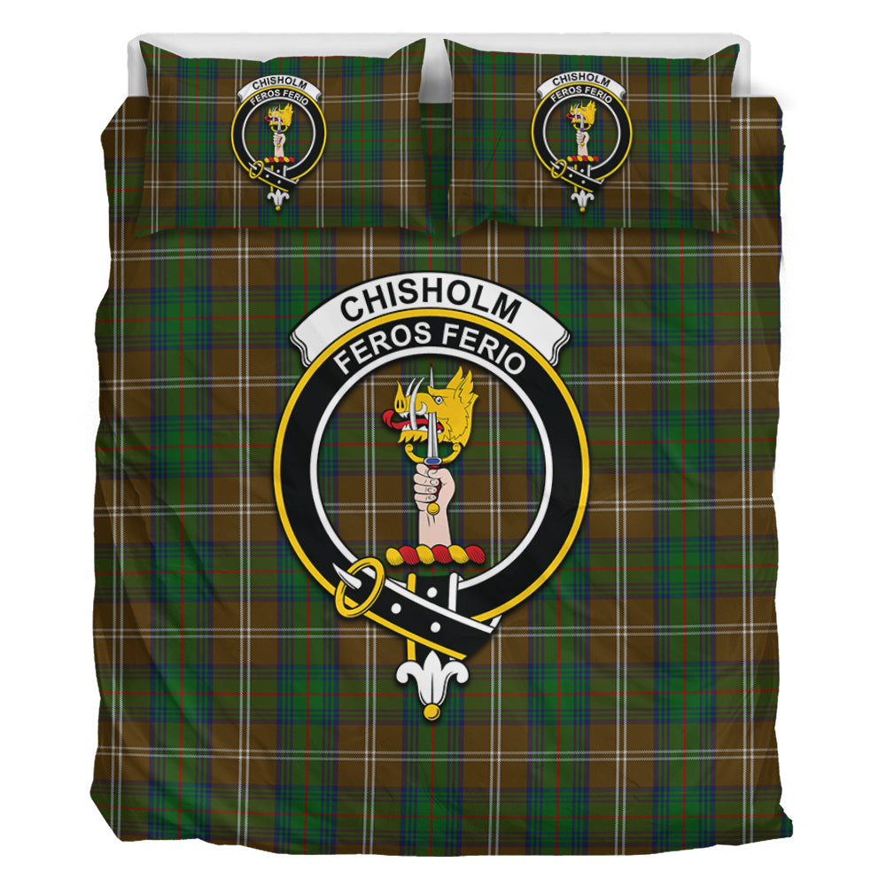 Chisholm Hunting Tartan Bedding Set with Family Crest - Tartan Vibes Clothing