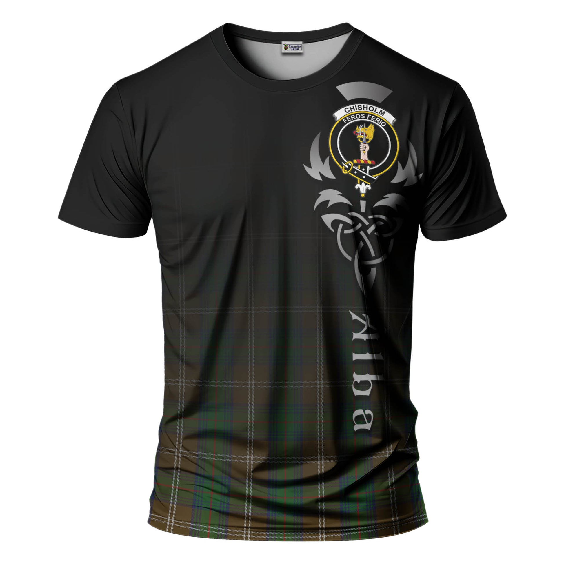 Tartan Vibes Clothing Chisholm Hunting Tartan T-Shirt Featuring Alba Gu Brath Family Crest Celtic Inspired