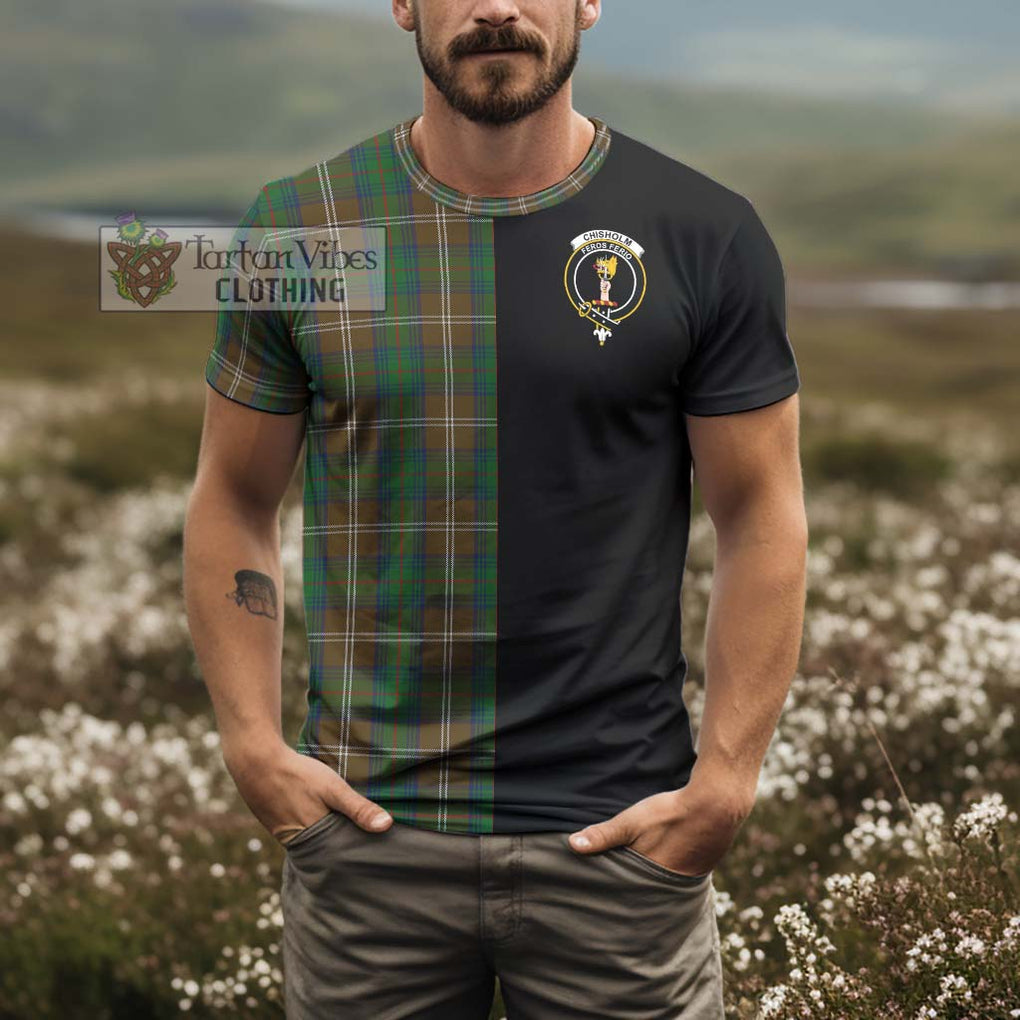 Chisholm Hunting Tartan T-Shirt with Family Crest and Half Of Me Style - Tartanvibesclothing Shop