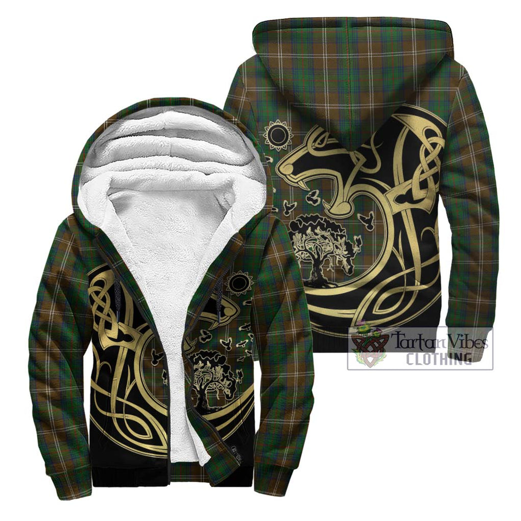 Chisholm Hunting Tartan Sherpa Hoodie with Family Crest Celtic Wolf Style Unisex - Tartan Vibes Clothing