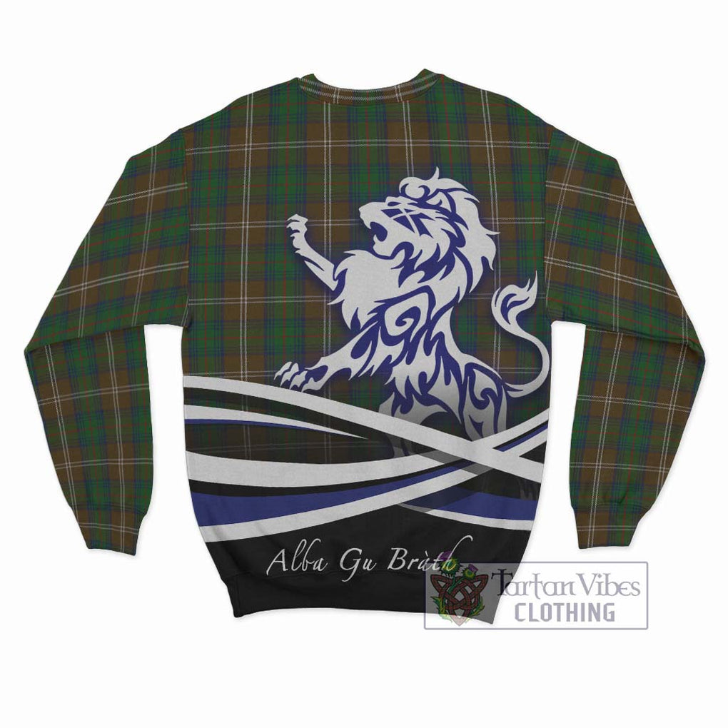 Chisholm Hunting Tartan Sweatshirt with Alba Gu Brath Regal Lion Emblem - Tartanvibesclothing Shop