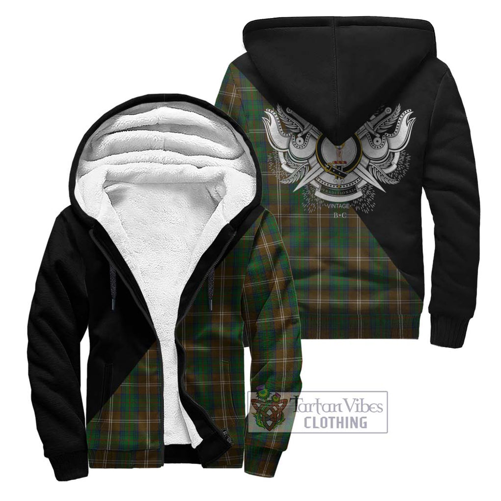 Chisholm Hunting Tartan Sherpa Hoodie with Family Crest and Military Logo Style Unisex - Tartanvibesclothing Shop