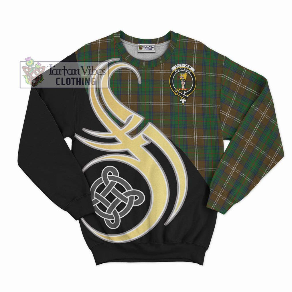 Chisholm Hunting Tartan Sweatshirt with Family Crest and Celtic Symbol Style - Tartan Vibes Clothing