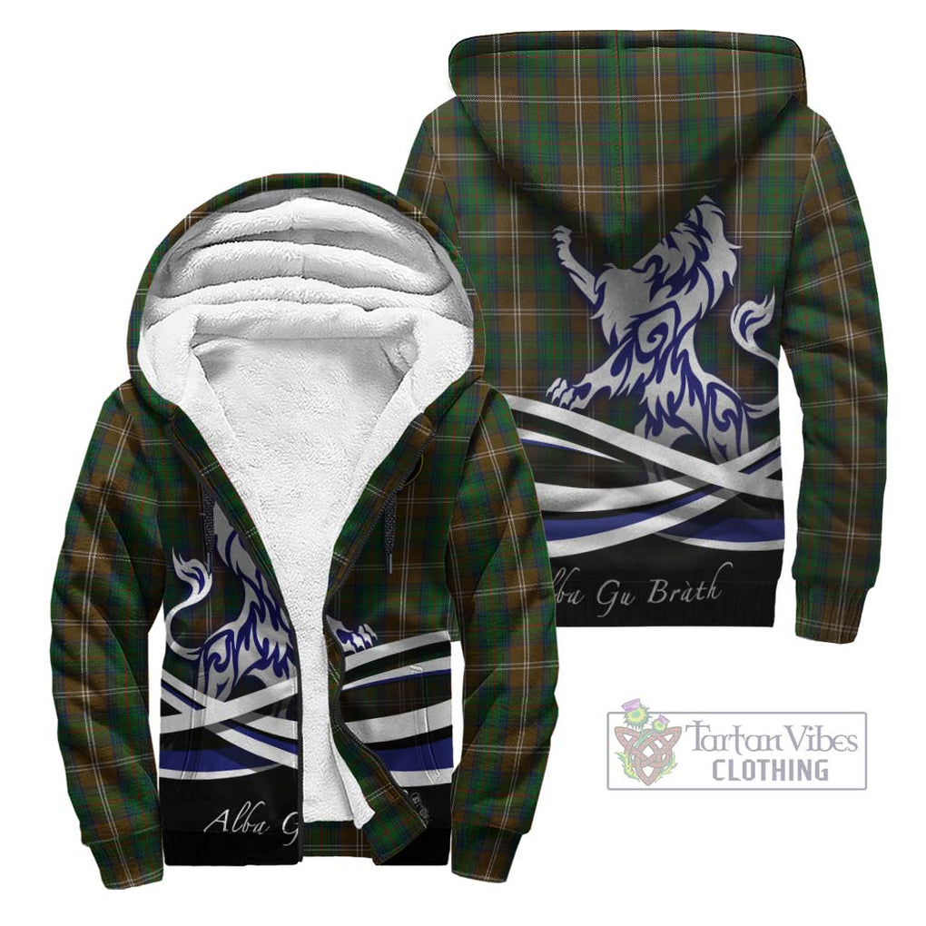 Chisholm Hunting Tartan Sherpa Hoodie with Alba Gu Brath Regal Lion Emblem Unisex - Tartanvibesclothing Shop