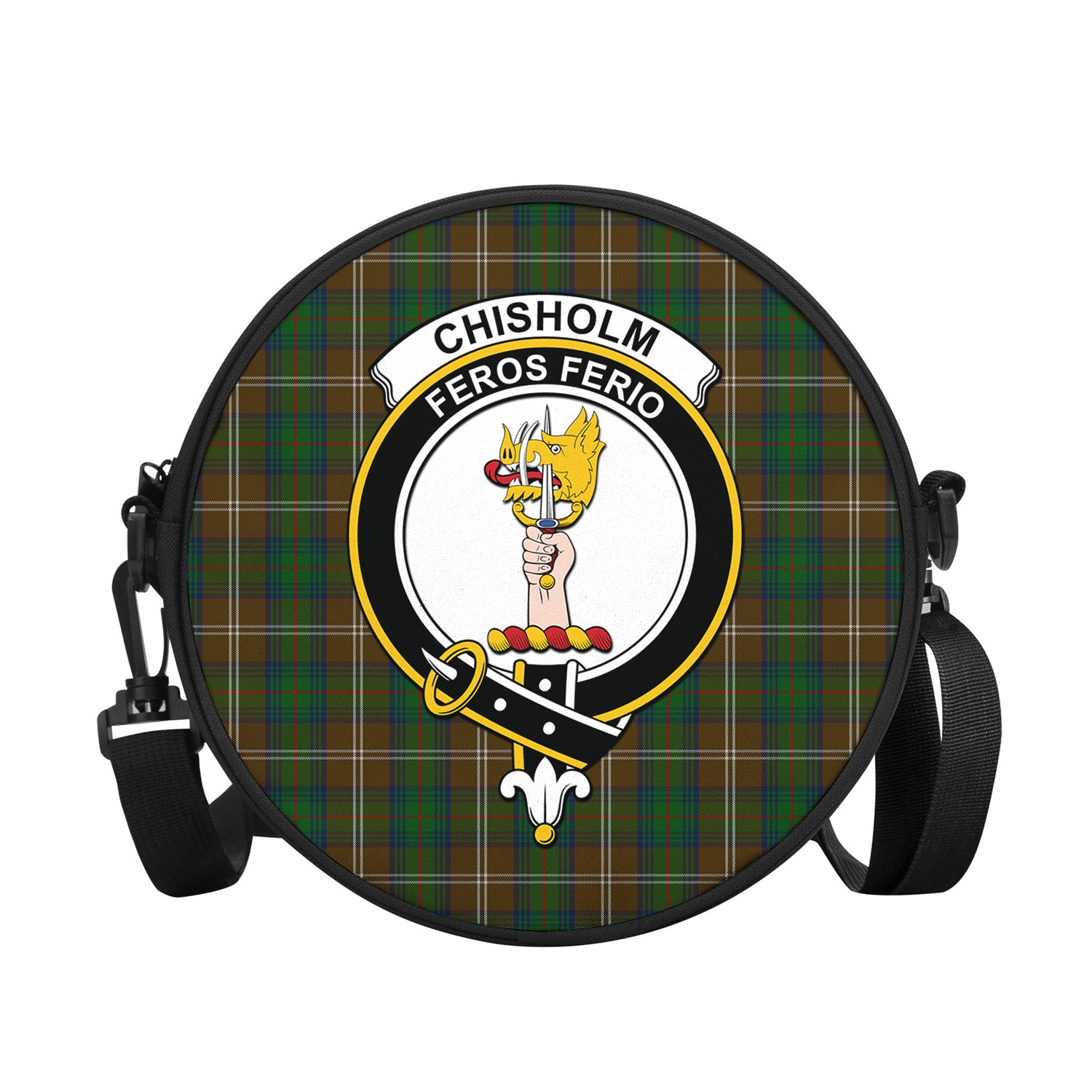 chisholm-hunting-tartan-round-satchel-bags-with-family-crest