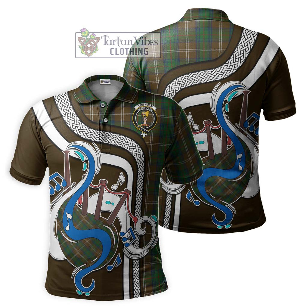 Tartan Vibes Clothing Chisholm Hunting Tartan Polo Shirt with Epic Bagpipe Style