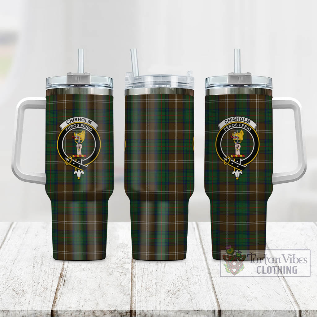 Tartan Vibes Clothing Chisholm Hunting Tartan and Family Crest Tumbler with Handle