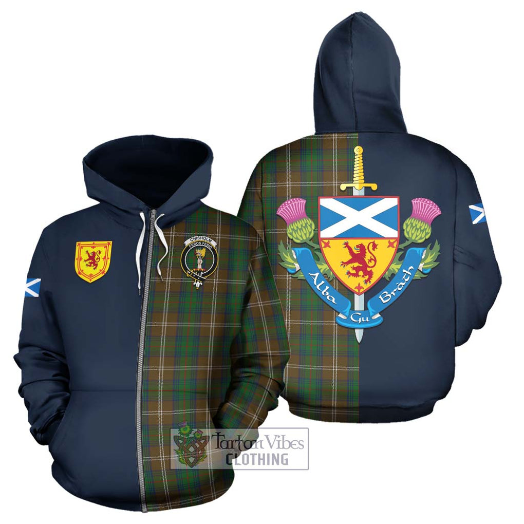 Tartan Vibes Clothing Chisholm Hunting Tartan Hoodie with Scottish Lion Royal Arm Half Style