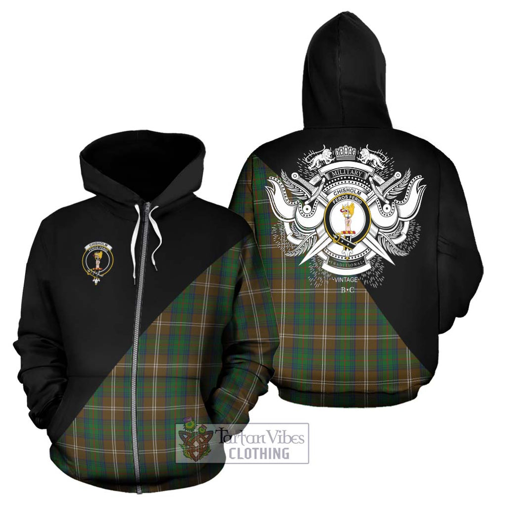 Chisholm Hunting Tartan Hoodie with Family Crest and Military Logo Style - Tartanvibesclothing Shop