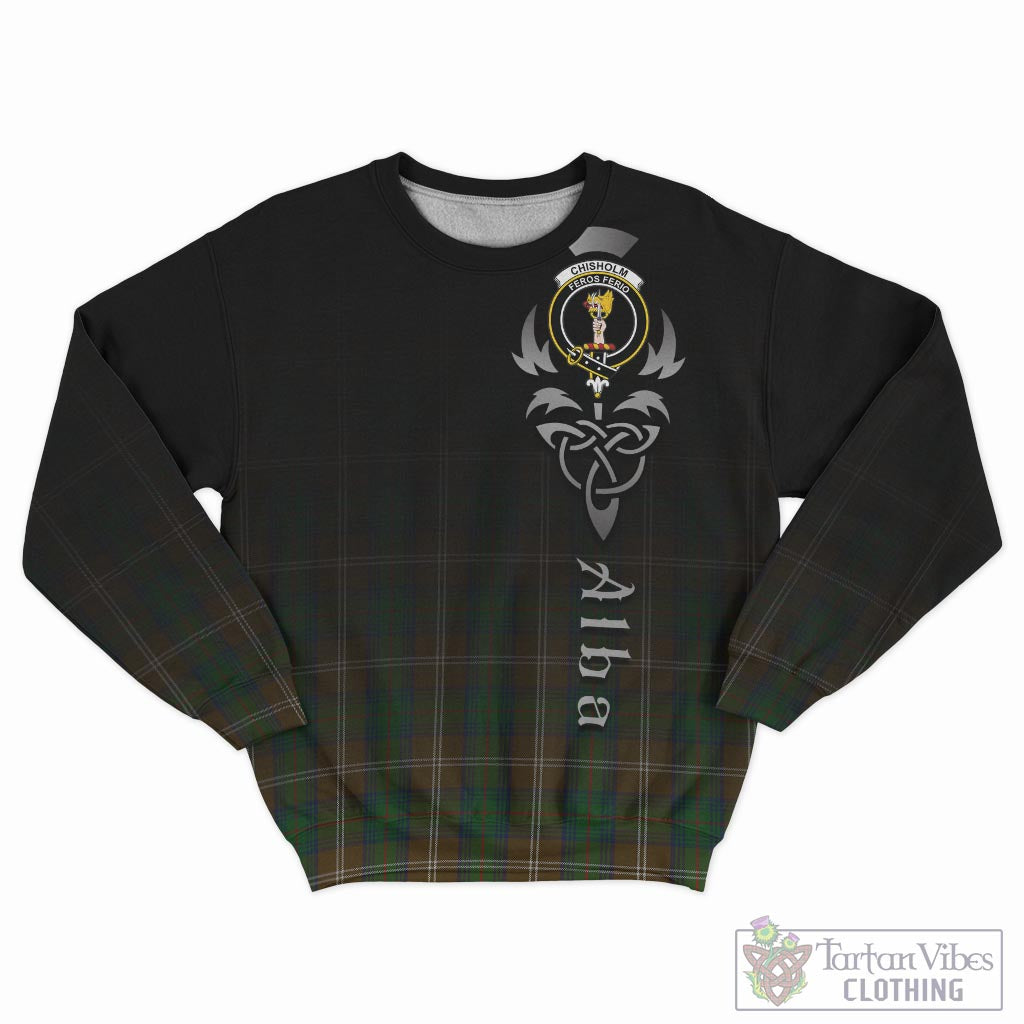 Tartan Vibes Clothing Chisholm Hunting Tartan Sweatshirt Featuring Alba Gu Brath Family Crest Celtic Inspired