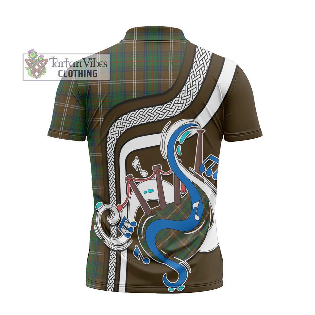 Chisholm Hunting Tartan Zipper Polo Shirt with Epic Bagpipe Style - Tartanvibesclothing Shop