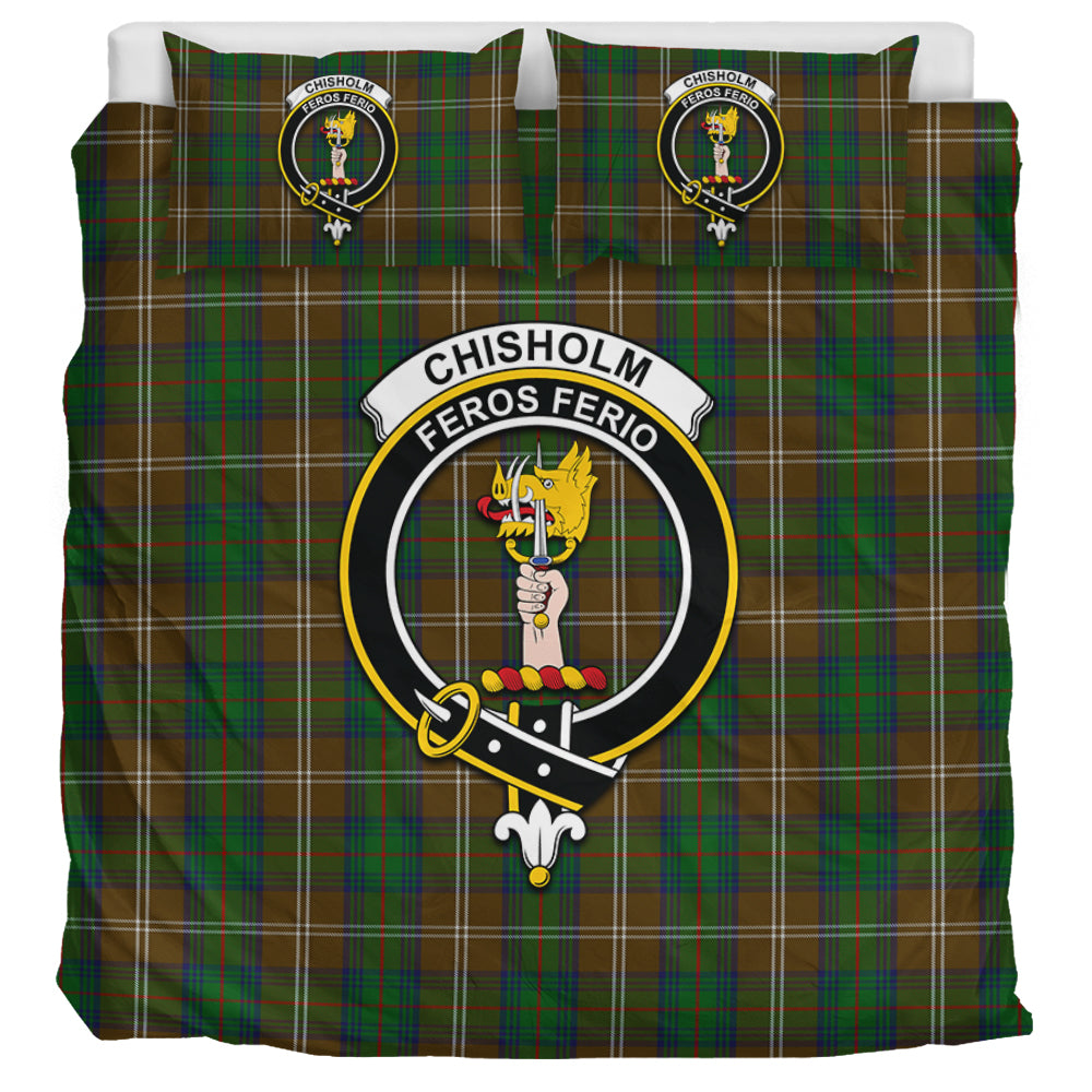 Chisholm Hunting Tartan Bedding Set with Family Crest UK Bedding Set UK Super King 104*94 inch - Tartan Vibes Clothing