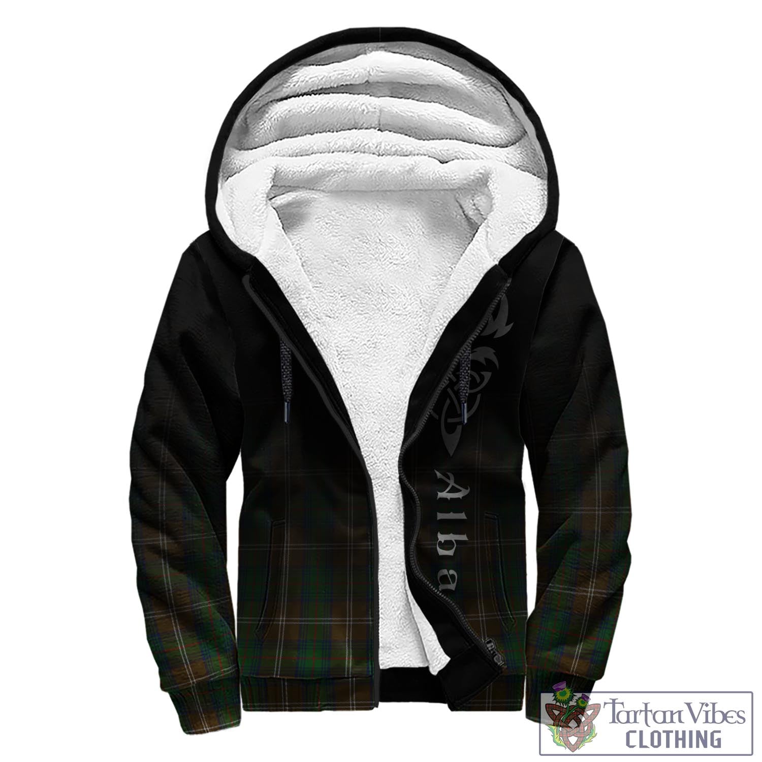 Tartan Vibes Clothing Chisholm Hunting Tartan Sherpa Hoodie Featuring Alba Gu Brath Family Crest Celtic Inspired