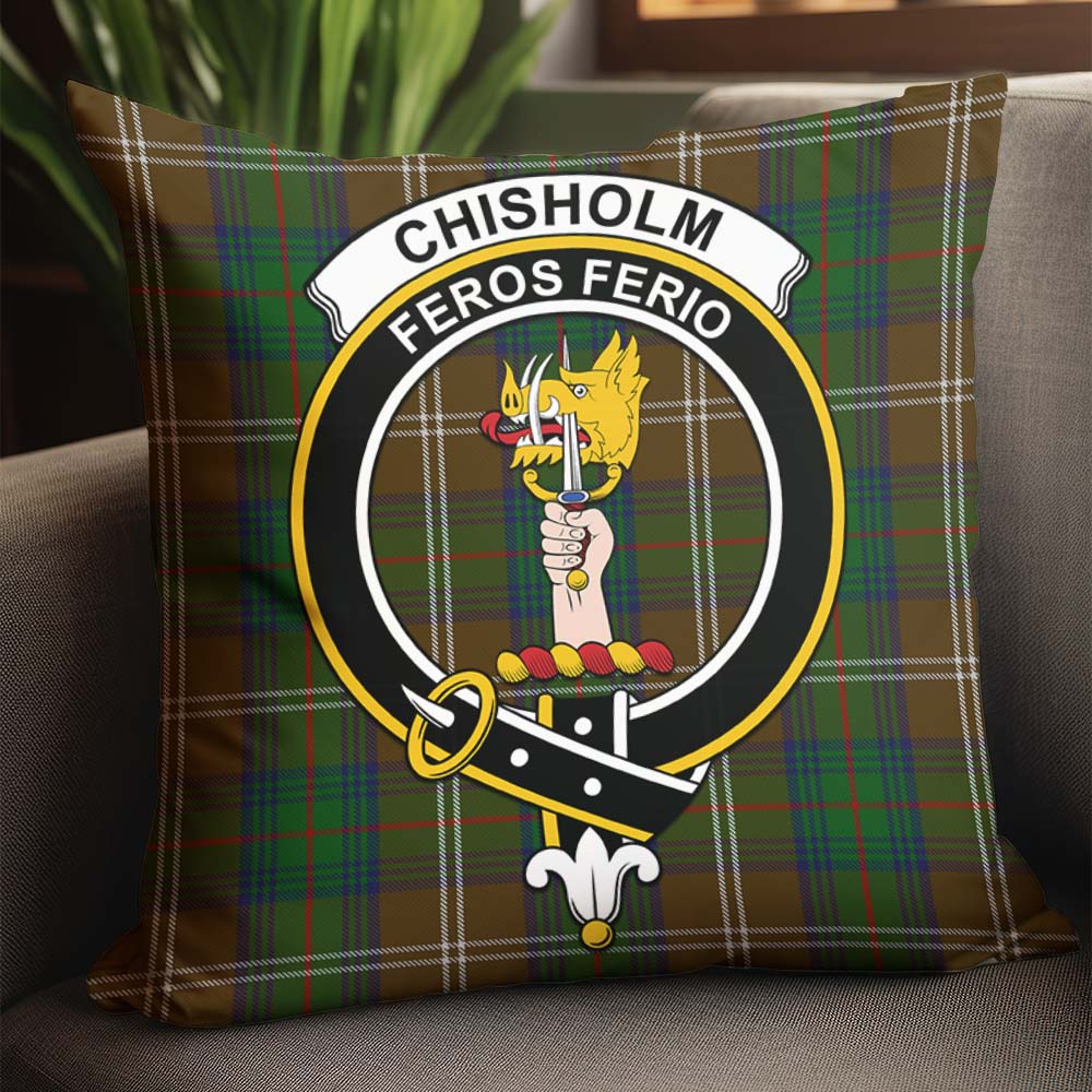 Chisholm Hunting Tartan Pillow Cover with Family Crest - Tartanvibesclothing