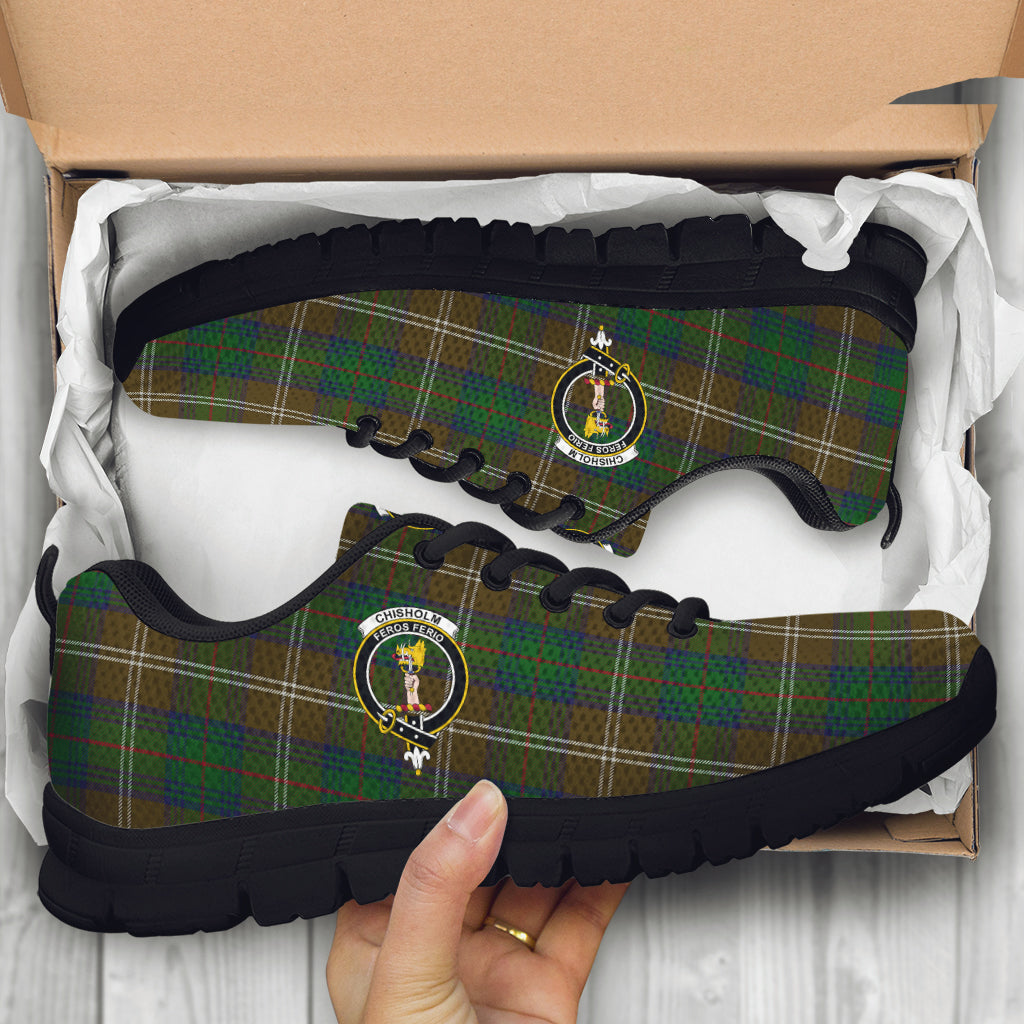 Chisholm Hunting Tartan Sneakers with Family Crest - Tartan Vibes Clothing