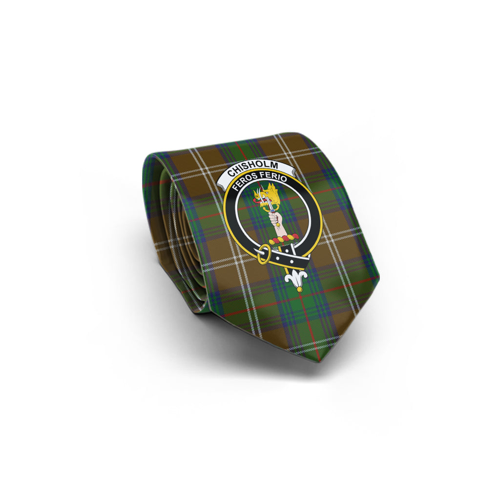 Chisholm Hunting Tartan Classic Necktie with Family Crest - Tartan Vibes Clothing