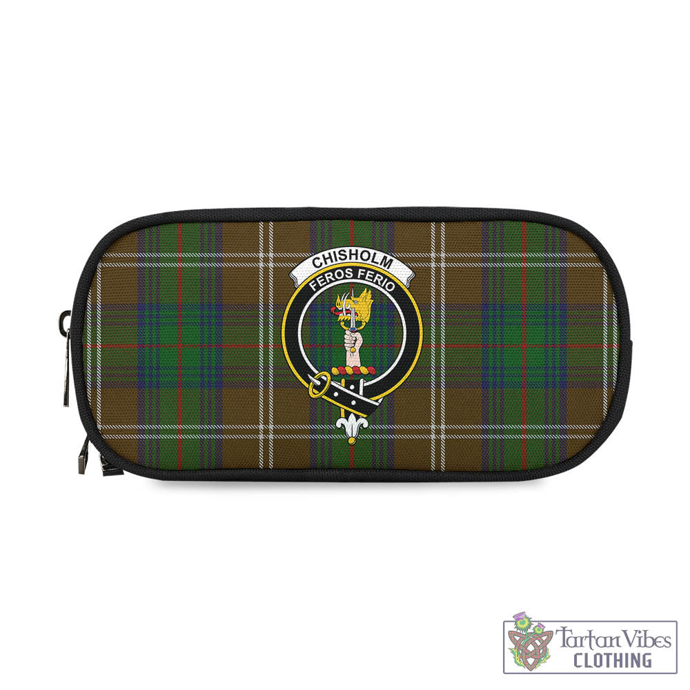 Tartan Vibes Clothing Chisholm Hunting Tartan Pen and Pencil Case with Family Crest