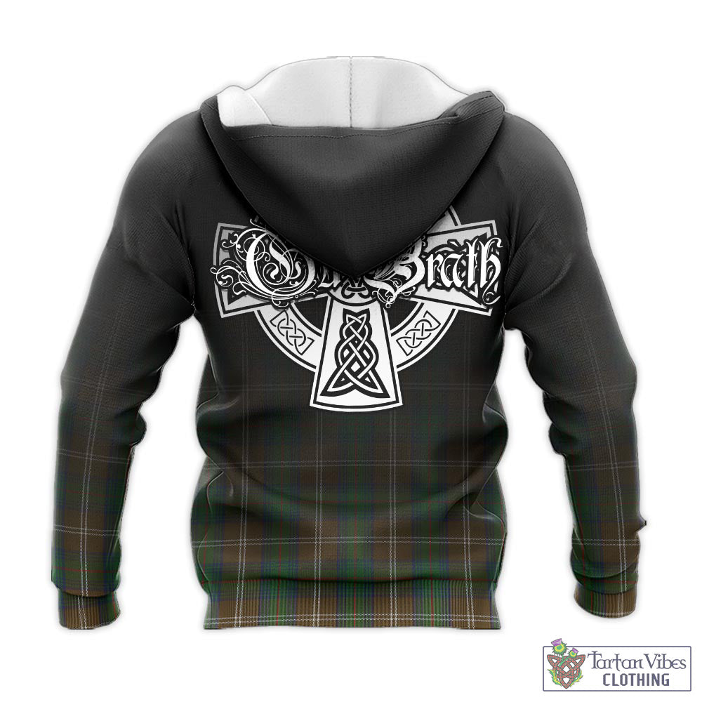 Tartan Vibes Clothing Chisholm Hunting Tartan Knitted Hoodie Featuring Alba Gu Brath Family Crest Celtic Inspired