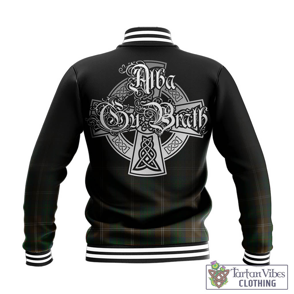 Tartan Vibes Clothing Chisholm Hunting Tartan Baseball Jacket Featuring Alba Gu Brath Family Crest Celtic Inspired