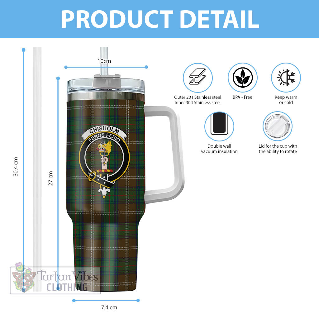 Tartan Vibes Clothing Chisholm Hunting Tartan and Family Crest Tumbler with Handle