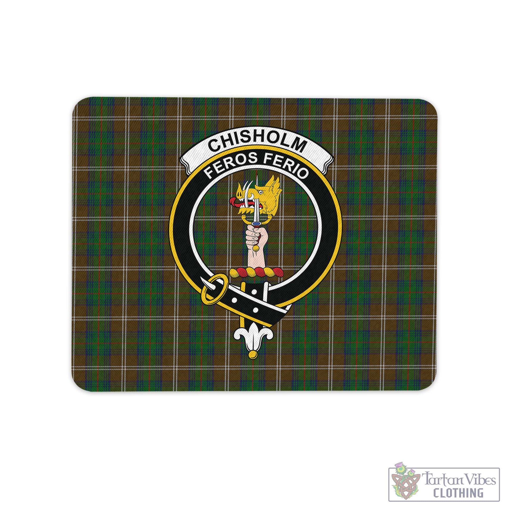 Tartan Vibes Clothing Chisholm Hunting Tartan Mouse Pad with Family Crest