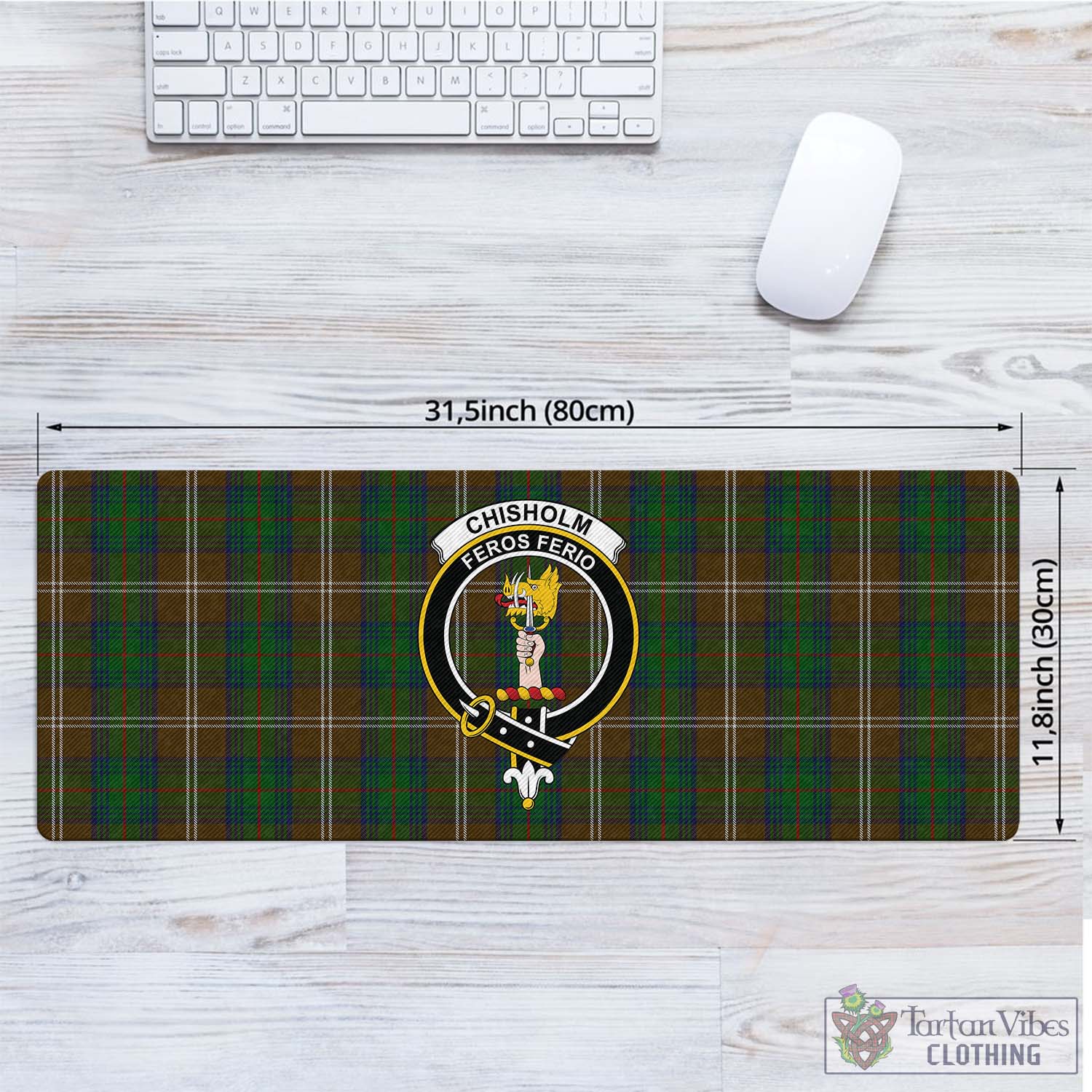 Tartan Vibes Clothing Chisholm Hunting Tartan Mouse Pad with Family Crest