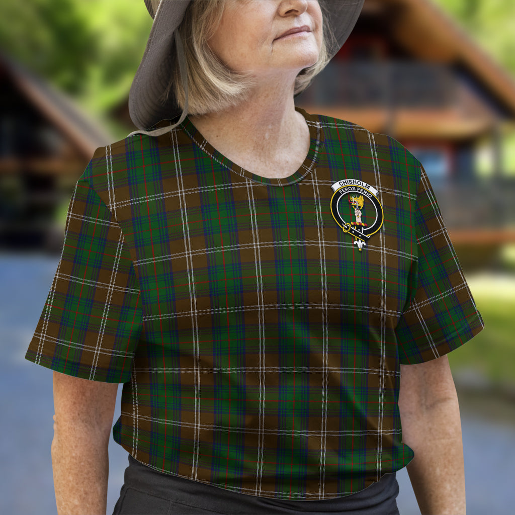 Chisholm Hunting Tartan T-Shirt with Family Crest - Tartan Vibes Clothing