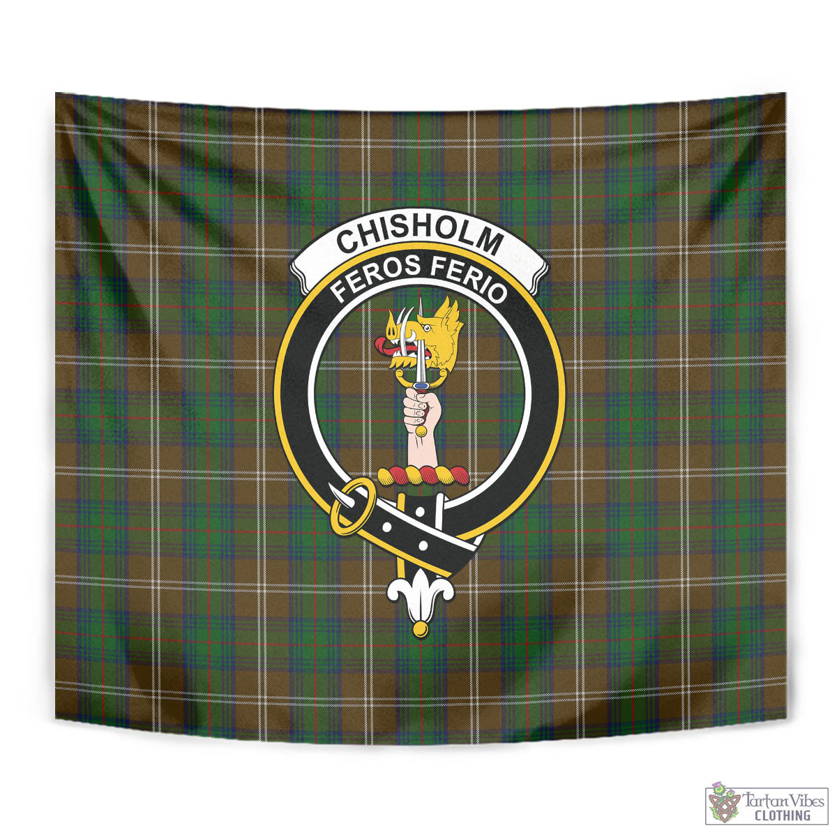 Tartan Vibes Clothing Chisholm Hunting Tartan Tapestry Wall Hanging and Home Decor for Room with Family Crest