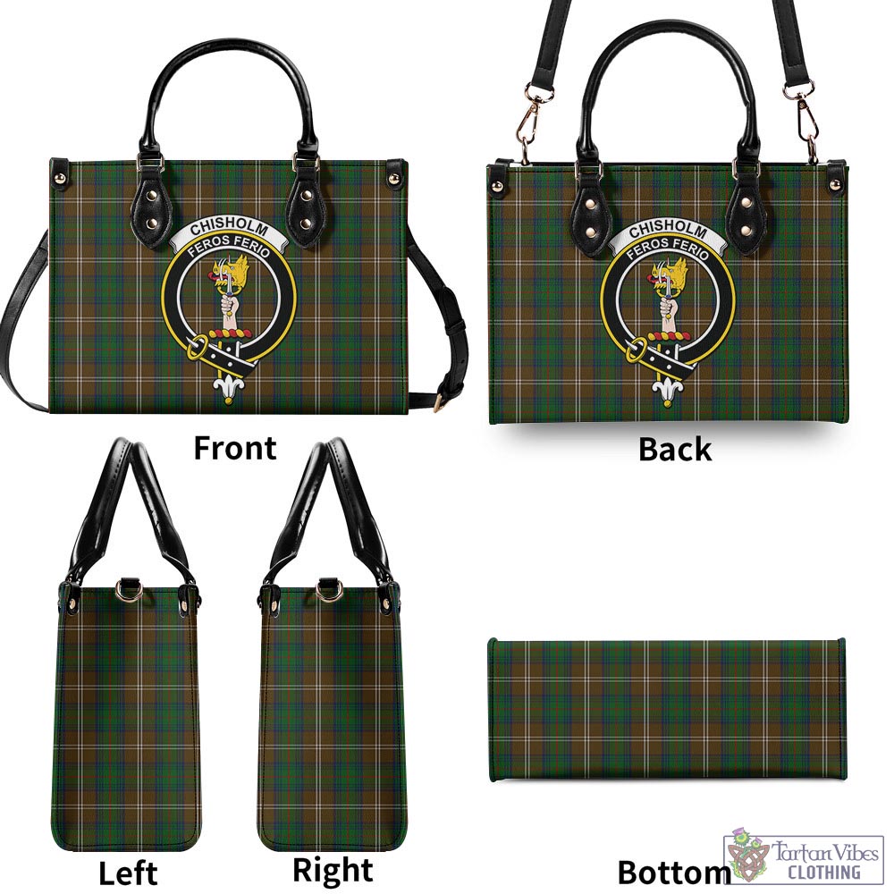 Tartan Vibes Clothing Chisholm Hunting Tartan Luxury Leather Handbags with Family Crest