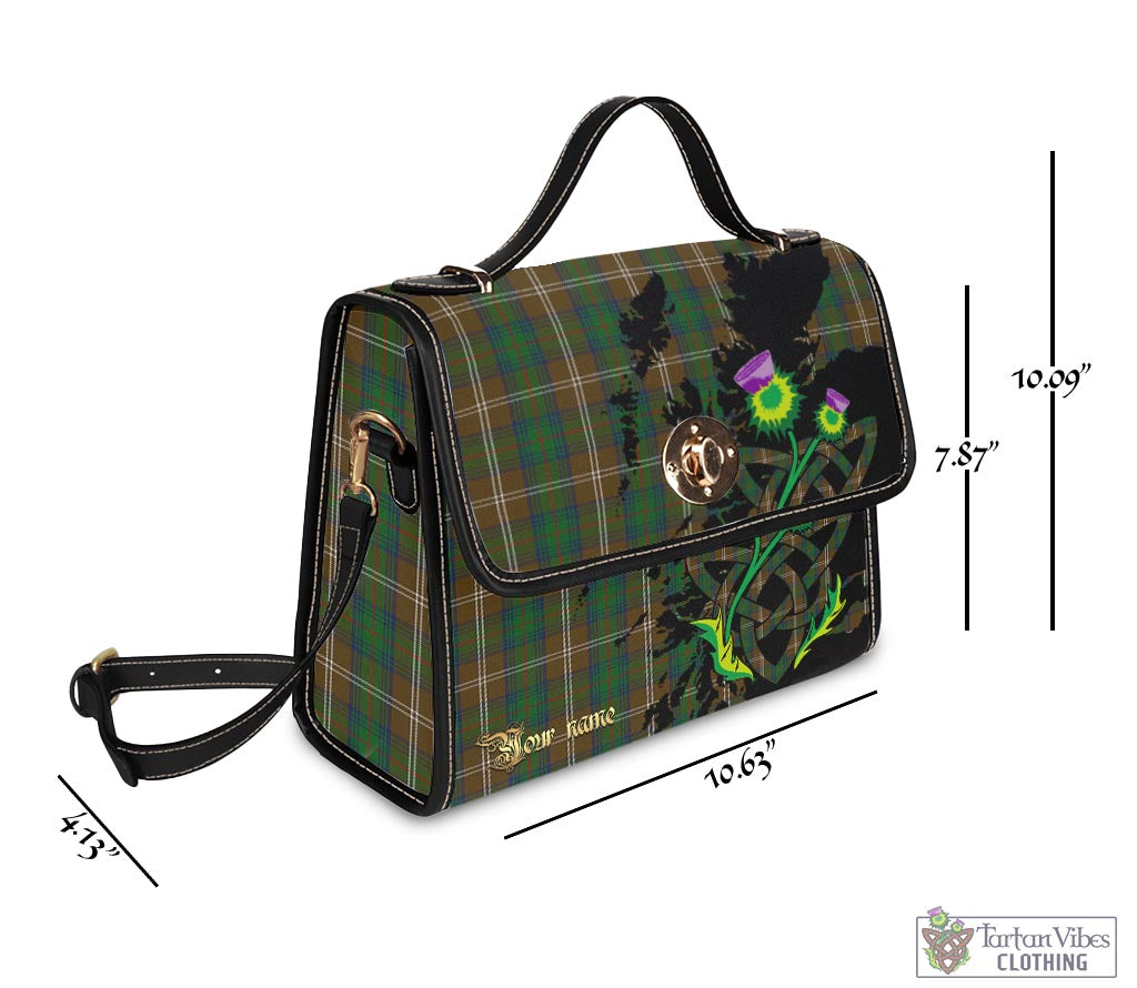 Tartan Vibes Clothing Chisholm Hunting Tartan Waterproof Canvas Bag with Scotland Map and Thistle Celtic Accents