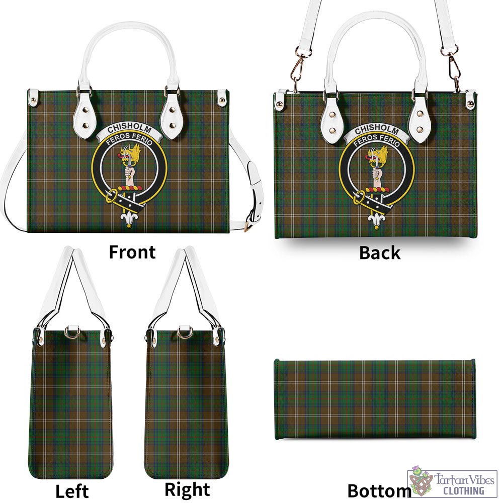 Tartan Vibes Clothing Chisholm Hunting Tartan Luxury Leather Handbags with Family Crest