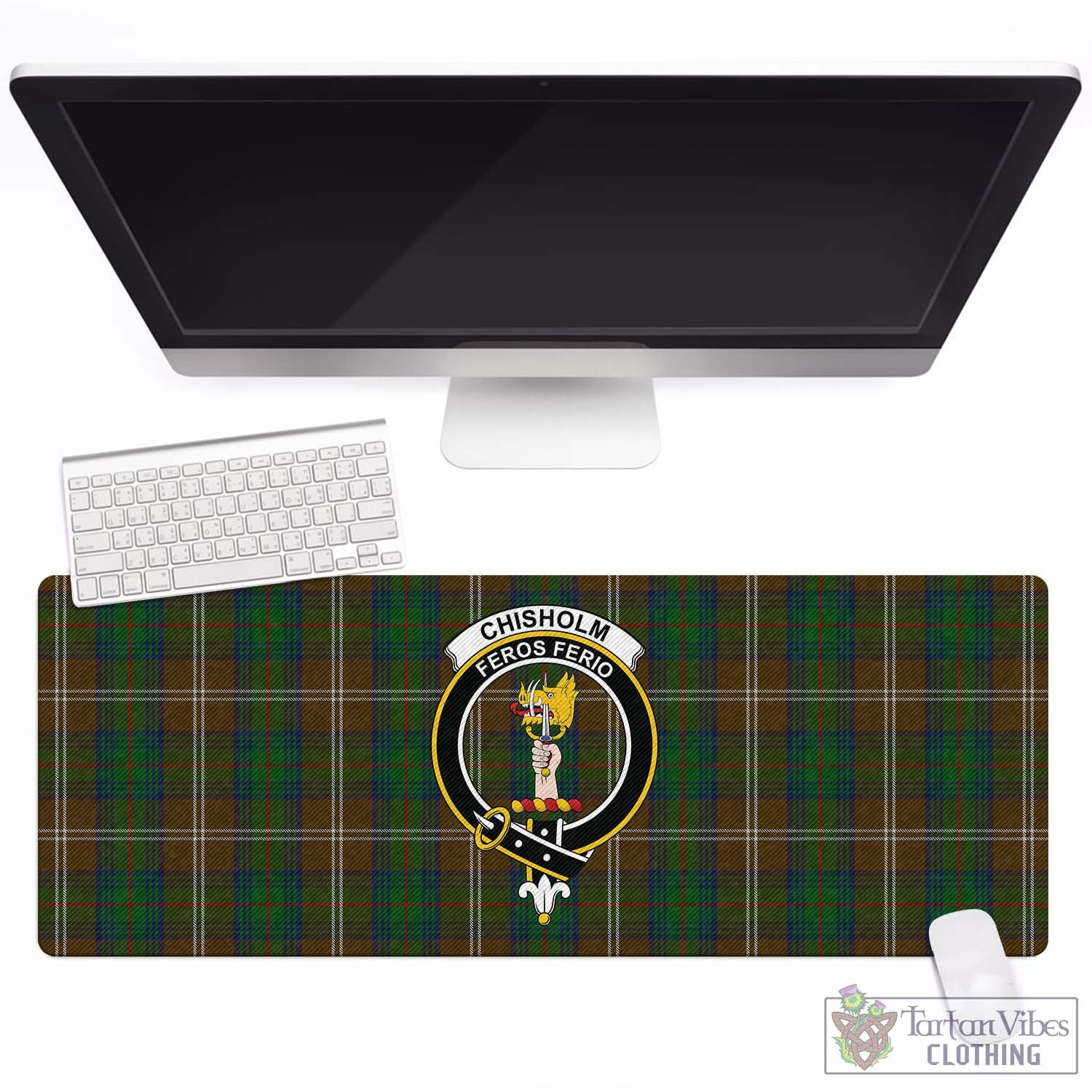 Tartan Vibes Clothing Chisholm Hunting Tartan Mouse Pad with Family Crest