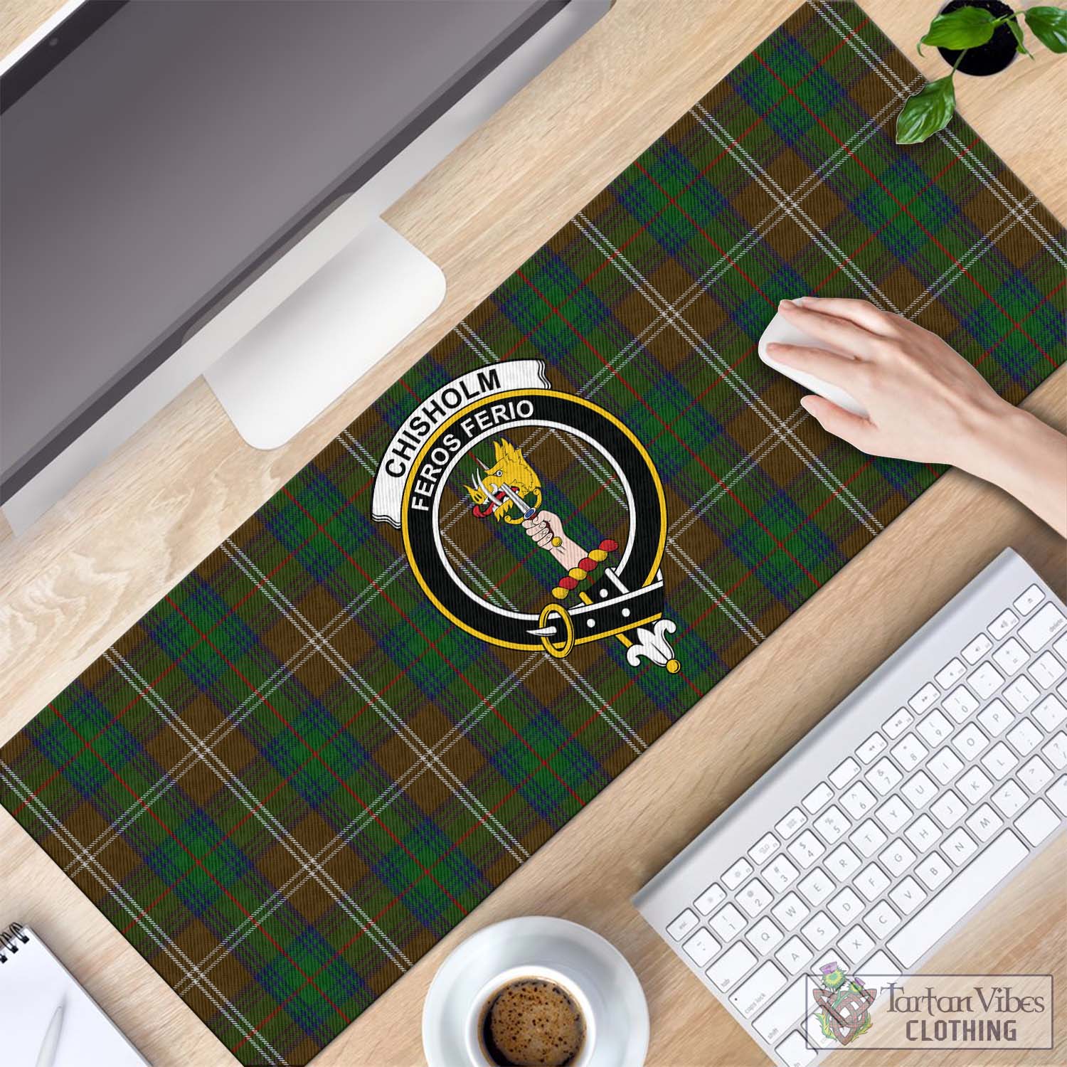 Tartan Vibes Clothing Chisholm Hunting Tartan Mouse Pad with Family Crest