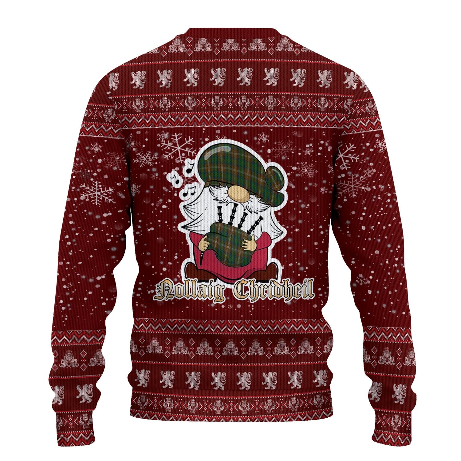 Chisholm Hunting Clan Christmas Family Knitted Sweater with Funny Gnome Playing Bagpipes - Tartanvibesclothing