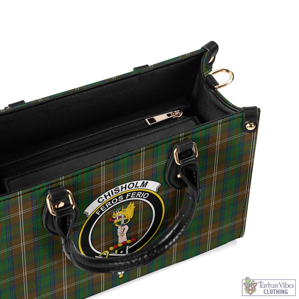 Tartan Vibes Clothing Chisholm Hunting Tartan Luxury Leather Handbags with Family Crest