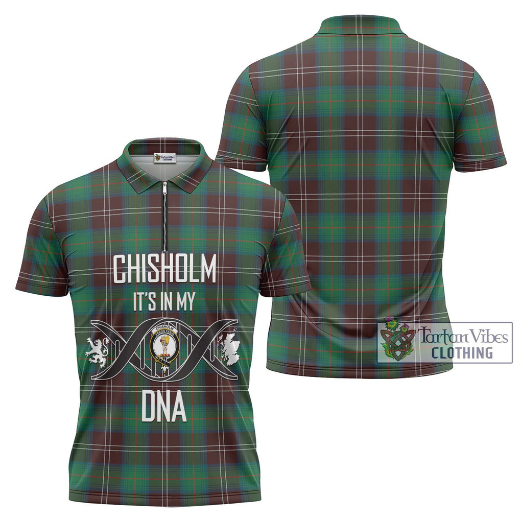 Chisholm Hunting Ancient Tartan Zipper Polo Shirt with Family Crest DNA In Me Style Unisex - Tartanvibesclothing Shop