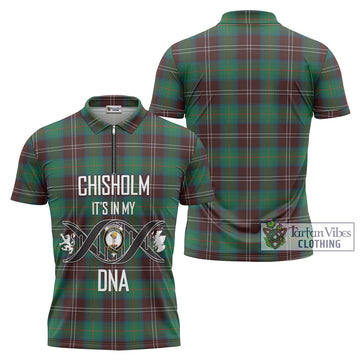 Chisholm Hunting Ancient Tartan Zipper Polo Shirt with Family Crest DNA In Me Style