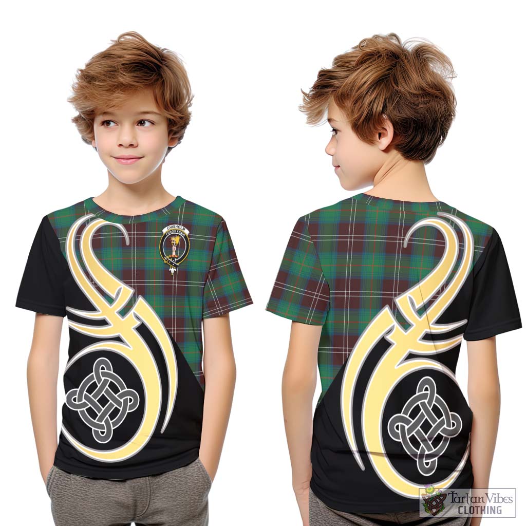 Chisholm Hunting Ancient Tartan Kid T-Shirt with Family Crest and Celtic Symbol Style Youth XL Size14 - Tartan Vibes Clothing