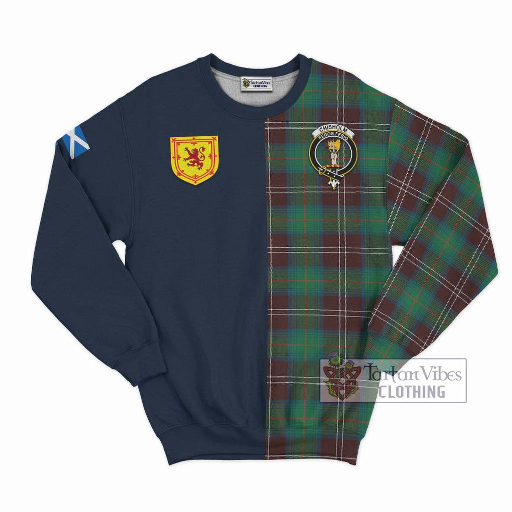 Tartan Vibes Clothing Chisholm Hunting Ancient Tartan Sweatshirt with Scottish Lion Royal Arm Half Style